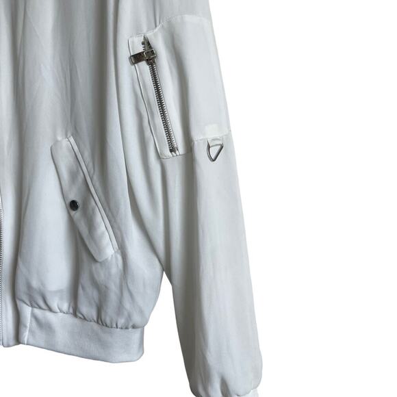 Y2K Zara Women Bomber Jacket XS White Retro Streetwear Satiny Fairycore Academia - Picture 7 of 13